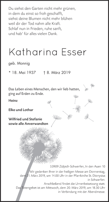 Anzeige von Katharina Esser von  Blickpunkt Euskirchen 