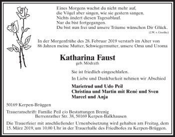 Anzeige von Katharina Faust von  Sonntags-Post 