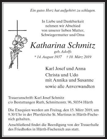 Anzeige von Katharina Schmitz von  Wochenende 
