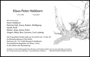 Anzeige von Klaus Peter Hebborn von Kölner Stadt-Anzeiger / Kölnische Rundschau / Express