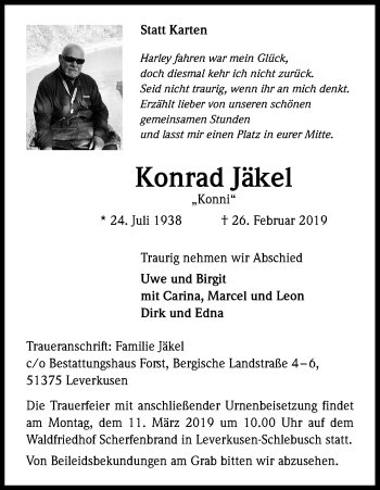 Anzeige von Konrad Jäkel von Kölner Stadt-Anzeiger / Kölnische Rundschau / Express