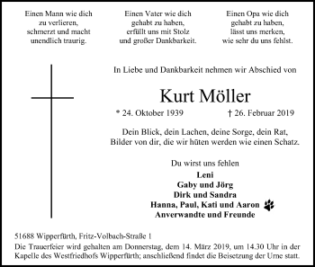 Anzeige von Kurt Möller von Kölner Stadt-Anzeiger / Kölnische Rundschau / Express