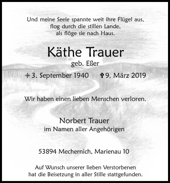 Anzeige von Käthe Trauer von Kölner Stadt-Anzeiger / Kölnische Rundschau / Express