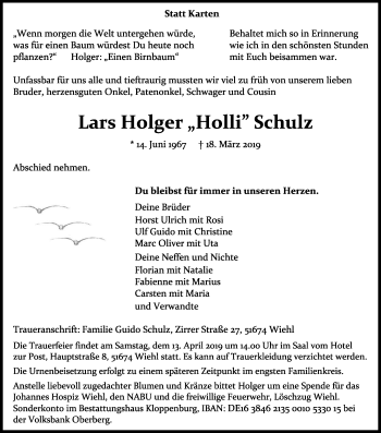 Anzeige von Lars Holger Schulz von Kölner Stadt-Anzeiger / Kölnische Rundschau / Express