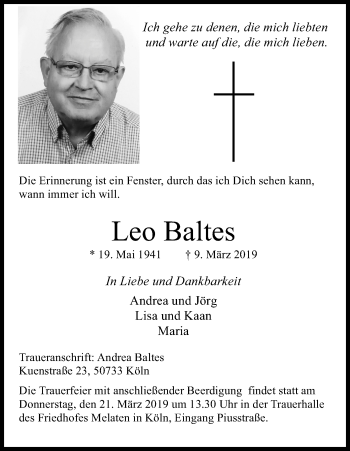 Anzeige von Leo Baltes von Kölner Stadt-Anzeiger / Kölnische Rundschau / Express