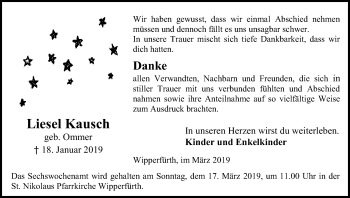 Anzeige von Liesel Kausch von Kölner Stadt-Anzeiger / Kölnische Rundschau / Express