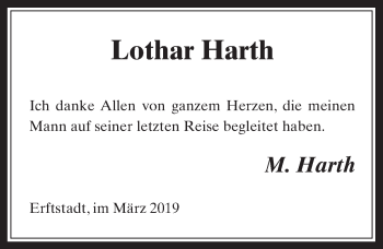 Anzeige von Lothar Harth von  Werbepost 