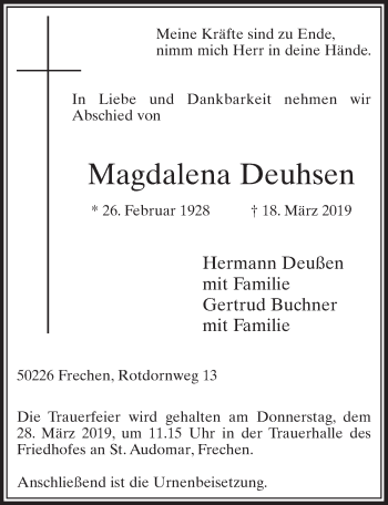 Anzeige von Magdalena Deuhsen von  Sonntags-Post 