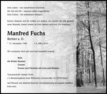 Anzeige von Manfred Fuchs von Kölner Stadt-Anzeiger / Kölnische Rundschau / Express