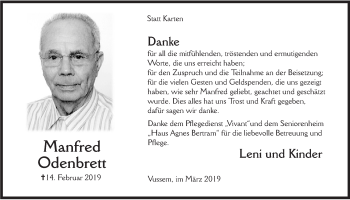 Anzeige von Manfred Odenbrett von  Blickpunkt Euskirchen 