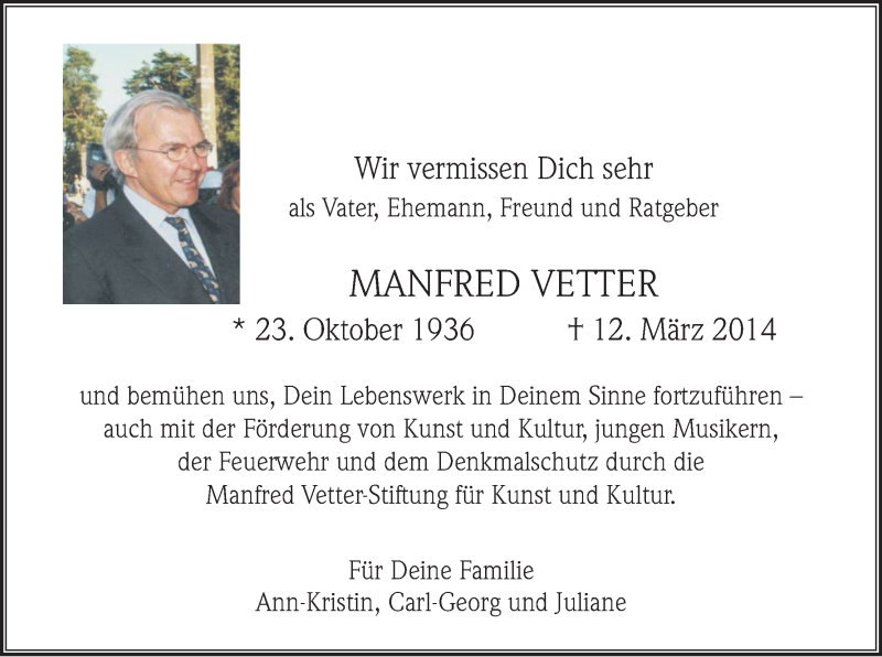  Traueranzeige für Manfred Vetter vom 09.03.2019 aus Kölner Stadt-Anzeiger / Kölnische Rundschau / Express