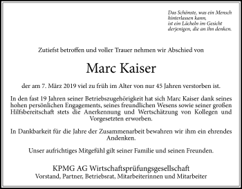Anzeige von Marc Kaiser von Kölner Stadt-Anzeiger / Kölnische Rundschau / Express