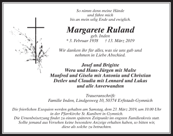 Anzeige von Margarete Ruland von  Werbepost 