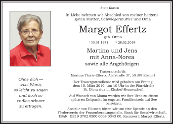 Anzeige von Margot Effertz von  Sonntags-Post 