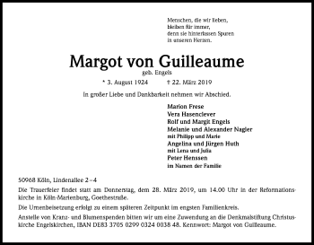 Anzeige von Margot  von Guilleaume von Kölner Stadt-Anzeiger / Kölnische Rundschau / Express