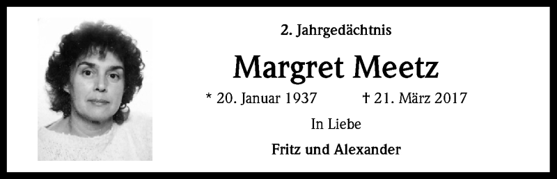  Traueranzeige für Margret Meetz vom 23.03.2019 aus Kölner Stadt-Anzeiger / Kölnische Rundschau / Express