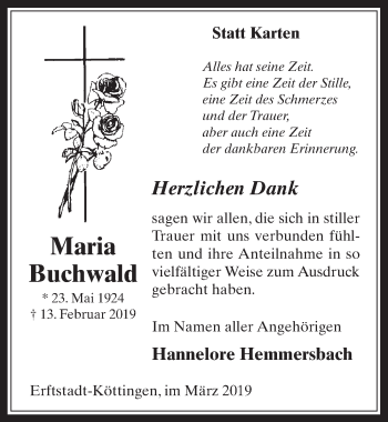 Anzeige von Maria Buchwald von  Werbepost 
