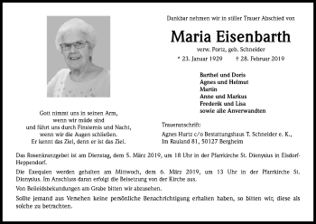 Anzeige von Maria Eisenbarth von Kölner Stadt-Anzeiger / Kölnische Rundschau / Express