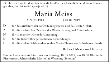 Anzeige von Maria Meiss von  Schlossbote/Werbekurier 