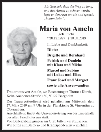 Anzeige von Maria von Ameln von  Werbepost 