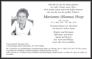Anzeige von Marianne Hosp von  Wochenende 