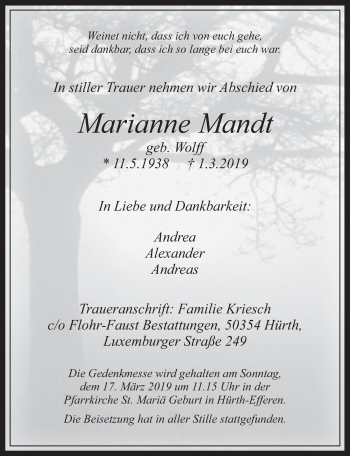 Anzeige von Marianne Mandt von  Wochenende 