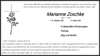 Anzeige von Marianne Zoschke von Kölner Stadt-Anzeiger / Kölnische Rundschau / Express