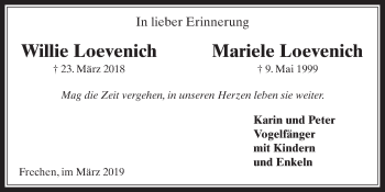 Anzeige von Mariele Loevenich von  Wochenende 