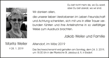Anzeige von Marita Weiler von  Schaufenster/Blickpunkt 
