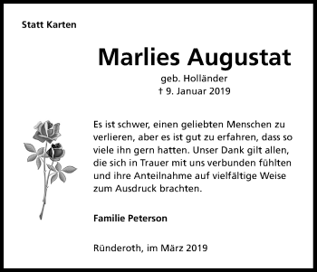 Anzeige von Marlies Augustat von Kölner Stadt-Anzeiger / Kölnische Rundschau / Express