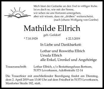 Anzeige von Mathilde Ellrich von Kölner Stadt-Anzeiger / Kölnische Rundschau / Express