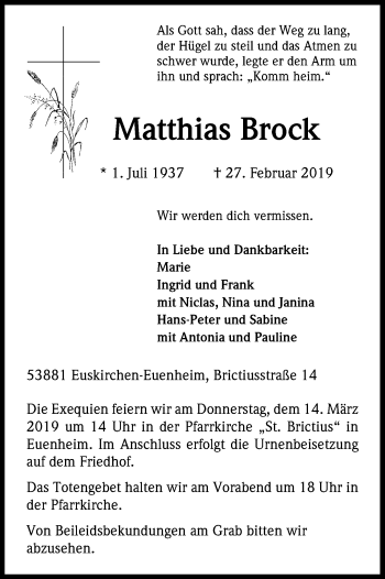 Anzeige von Matthias Brock von Kölner Stadt-Anzeiger / Kölnische Rundschau / Express