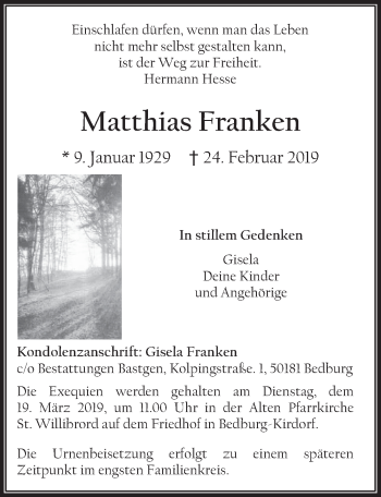Anzeige von Matthias Franken von  Werbepost 