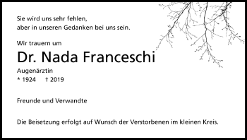 Anzeige von Nada Franceschi von Kölner Stadt-Anzeiger / Kölnische Rundschau / Express