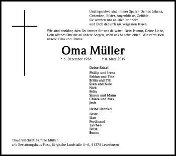 Anzeige von Oma Müller von Kölner Stadt-Anzeiger / Kölnische Rundschau / Express