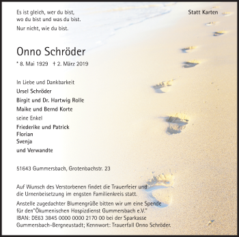 Anzeige von Onno Schröder von Kölner Stadt-Anzeiger / Kölnische Rundschau / Express