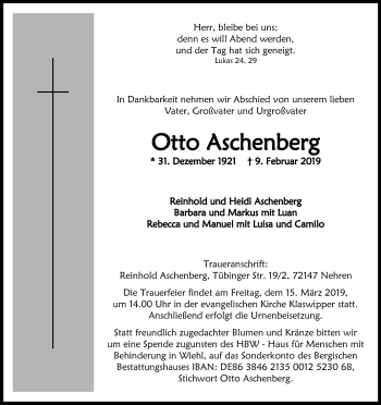 Anzeige von Otto Aschenberg von Kölner Stadt-Anzeiger / Kölnische Rundschau / Express