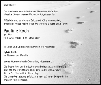 Anzeige von Pauline Kochi von Kölner Stadt-Anzeiger / Kölnische Rundschau / Express