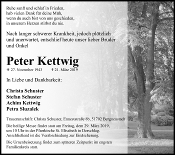 Anzeige von Peter Kettwig von Kölner Stadt-Anzeiger / Kölnische Rundschau / Express