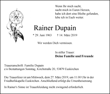Anzeige von Rainer Dupain von  Blickpunkt Euskirchen 
