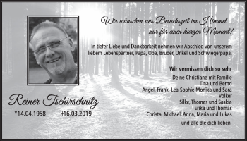 Anzeige von Reiner Tschirschnitz von  Schlossbote/Werbekurier 