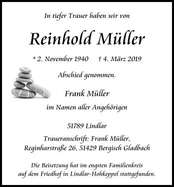 Anzeige von Reinhold Müller von Kölner Stadt-Anzeiger / Kölnische Rundschau / Express