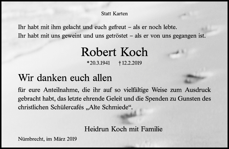  Traueranzeige für Robert Koch vom 27.03.2019 aus  Lokalanzeiger 