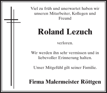Anzeige von Roland Lezuch von  Schlossbote/Werbekurier 