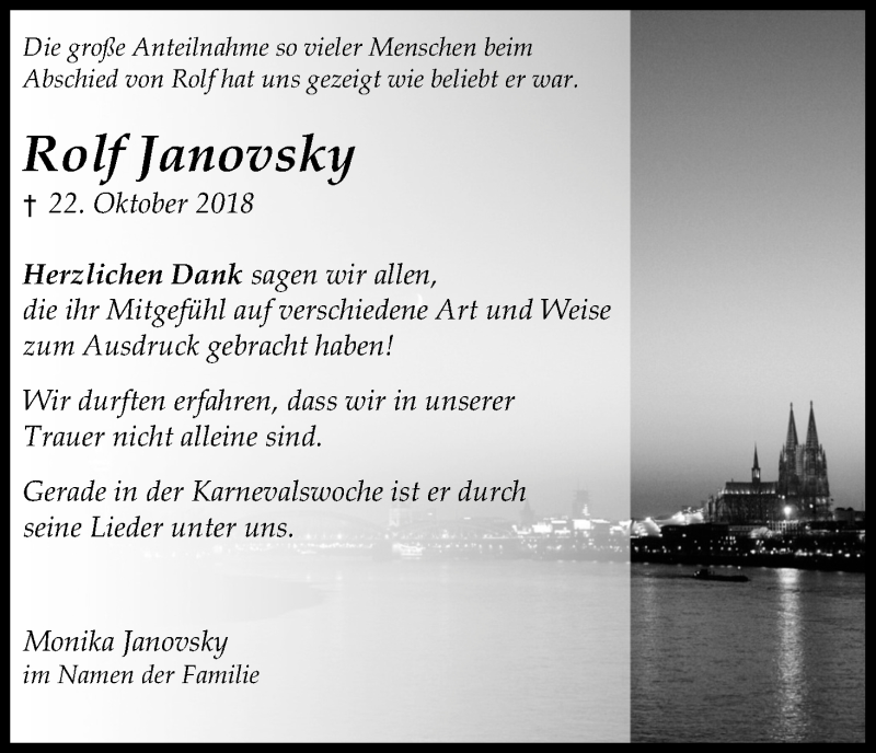  Traueranzeige für Rolf Janovsky vom 02.03.2019 aus Kölner Stadt-Anzeiger / Kölnische Rundschau / Express