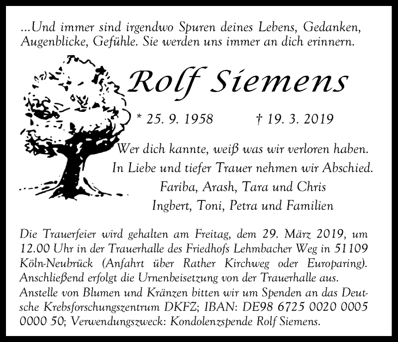  Traueranzeige für Rolf Siemens vom 23.03.2019 aus Kölner Stadt-Anzeiger / Kölnische Rundschau / Express