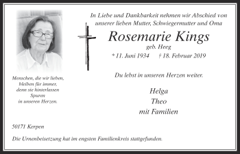 Anzeige von Rosemarie Kings von  Werbepost 