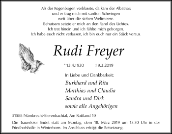 Anzeige von Rudi Freyer von Kölner Stadt-Anzeiger / Kölnische Rundschau / Express