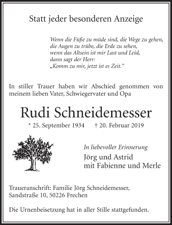 Anzeige von Rudi Schneidemesser von  Sonntags-Post 