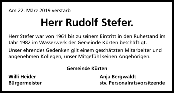 Anzeige von Rudolf Stefer von Kölner Stadt-Anzeiger / Kölnische Rundschau / Express